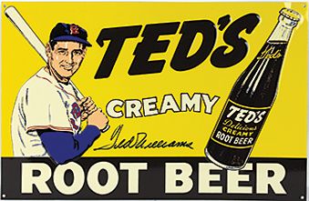 Ted Williams Signed Teds Creamy Root Beer Tin Sign (PSA/DNA)