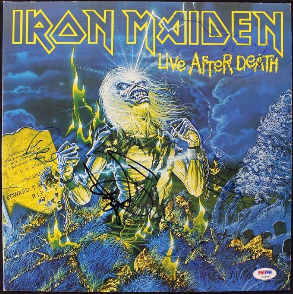 Iron Maiden Band (5) Signed Album Cover W/ Vinyl Bruce Dickinson (PSA/DNA)