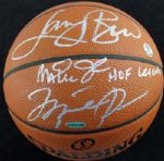 Michael Jordan, Larry Bird & Magic Johnson Signed "HOF Legends" Spalding NBA Basketball (UDA, PSA/DNA, & Bird Hologram)