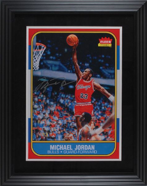 Michael Jordan Signed & Framed 20" x 25" 1986 Fleer Rookie Card "Blow Up" (UDA)