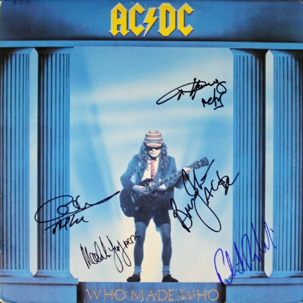 AC/DC Group Signed Record Album: "Who Made Who" (5 Sigs)(Epperson/REAL)