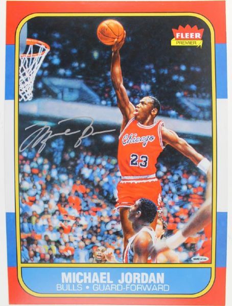 Michael Jordan Signed 12.5" x 17.5" 1986 Fleer Rookie Card "Blow Up" (UDA)