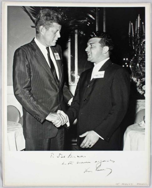 John F. Kennedy Scarce Oversized Signed 11" x 14" Photo With the Writer of "The Lion Sleeps Tonight" (PSA/DNA)
