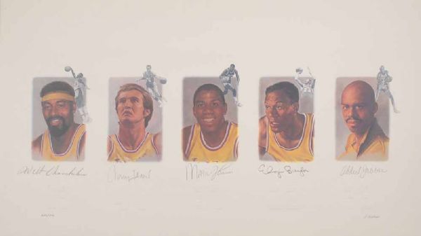 Limited Edition "Lakers Legends" Multi-Signed Lithograph w/ Chamberlain, West, Magic, Baylor & Abdul-Jabbar! (PSA/DNA)
