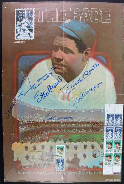 HOF Legends: Babe Ruth Commerative Signed Poster w/ Mantle, Mays, Dimaggio, Williams & Others (PSA/DNA Guaranteed)
