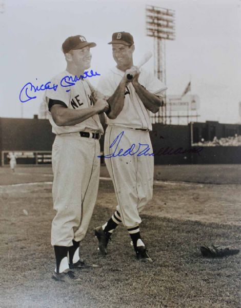 Ted Williams & Mickey Mantle Beautiful Signed 11" x 14" B&W Brearley Collection Photograph (PSA/DNA Guaranteed)