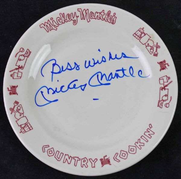 Mickey Mantle Signed Country Cooking Dinner Plate w/ Best Wishes Inscription (PSA/DNA Guaranteed)