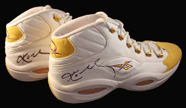 Kobe Bryant Dual Signed Rare Early Game Used Reebok Basketball Sneakers (DC Sports)