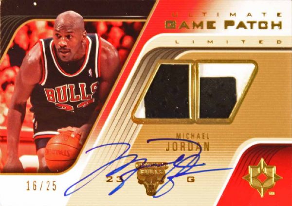 2004-05 Michael Jordan Rare Signed Upper Deck Ultimate Collection Game Patch Ltd Ed Swatch Card (#16/25)(UDA)