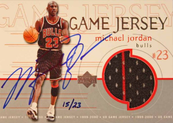 1999-00 Michael Jordan Signed Upper Deck Game Jersey Card #15/23 (UDA)
