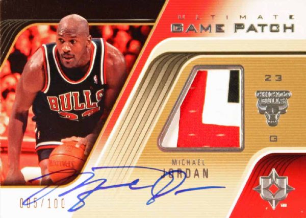 2004-05 Michael Jordan Rare Signed Upper Deck Ultimate Collection Game Patch Ltd Ed Swatch Card (#5/100)(UDA)