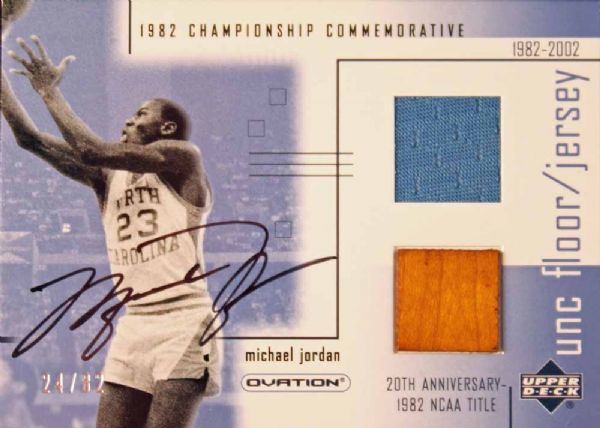 2002 Michael Jordan Upper Deck UNC Jersey & Floor Swatch Card #24/82 (UDA)