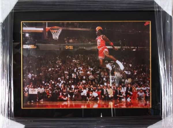 Michael Jordan Signed 18" x 30" Color Photograph f. 1988 Gatorade Slam Dunk (Framed)(UDA)