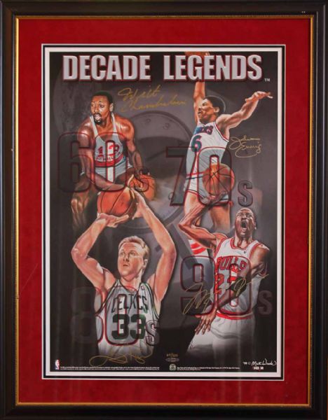 "Decade Legends" Signed Lithograph Including Michael Jordan, Wilt Chamberlain, Julius Erving and Larry Bird (#64/200)(UDA)