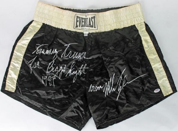 Mike Tyson Personally Worn & Signed Training Trunks for Biggs Fight (1987) - With Photo Proof & Tyson Signed COA! (PSA/DNA)