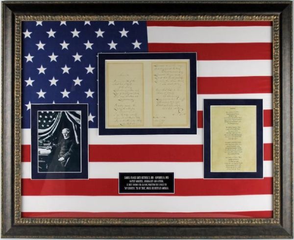 Samuel Francis Smith Handwritten & Signed Lyrics to "America" in Stunning Custom Framed Display (PSA/DNA)