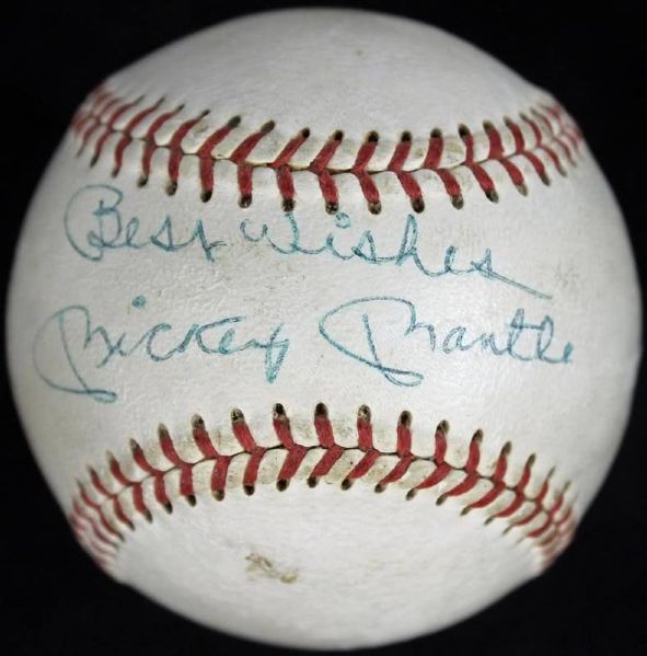 Mickey Mantle Scarce Single-Signed OAL (Cronin) Baseball Circa 1960s w/"Best Wishes" Insc. (PSA/DNA)