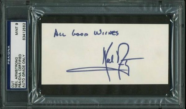 Apollo 11: Neil Armstrong Signature with "All Good Wishes" Insc. - PSA/DNA Graded MINT 9