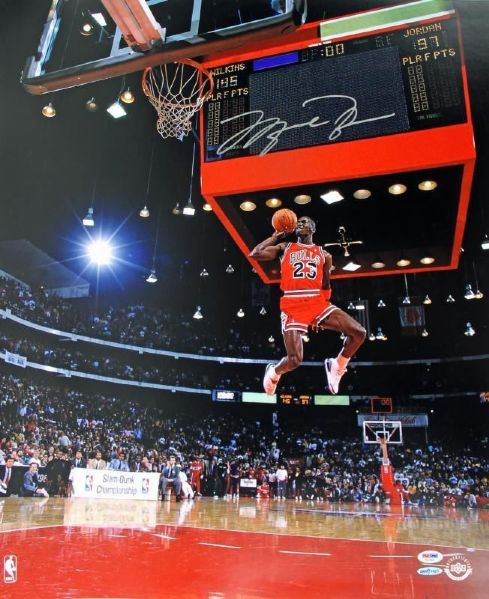 Michael Jordan Signed 20" x 24" Photograph featuring Legendary Slam Dunk Image - PSA/DNA Graded GEM MINT 10! (UDA)
