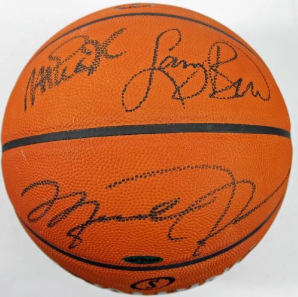 Michael Jordan, Magic Johnson & Larry Bird Signed NBA Leather Game Model Basketball (UDA & PSA/DNA)