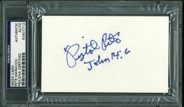 Pistol Pete Maravich Signed 3" x 5" Card (PSA/DNA Encapsulated)