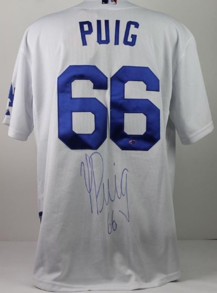 Yasiel Puig Signed LA Dodgers Pro Model Jersey with HUGE Autograph (Puig Holo & PSA/DNA)