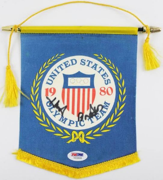 Miracle on Ice: Herb Brooks Signed 1980 US Olympic Hockey Mini Banner (JSA & PSA/DNA)