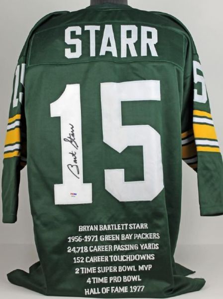Bart Starr Signed Packers Jersey with Custom Embroidered Stats (PSA/DNA)