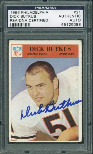 Dick Butkus Signed 1966 Philadelphia Rookie Card (PSA/DNA Encapsulated)