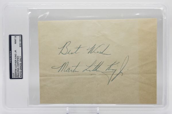 Dr. Martin Luther King Jr. Large & Impressive Signed 5" x 7" Sheet - PSA/DNA Graded MINT 9!