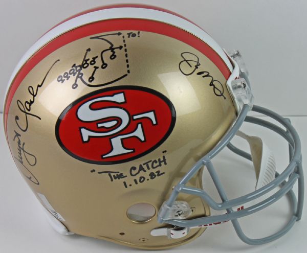 Joe Montana & Dwight Clark Signed 49ers Full Sized PROLINE Helmet with "The Catch" Handwritten Play & Inscription (Montana & Clark Holos)