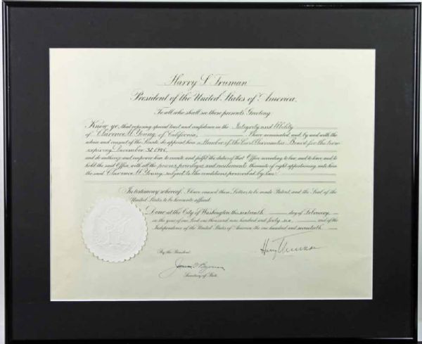 President Harry Truman Signed 1946 Presidential Appointment (PSA/DNA Guaranteed)