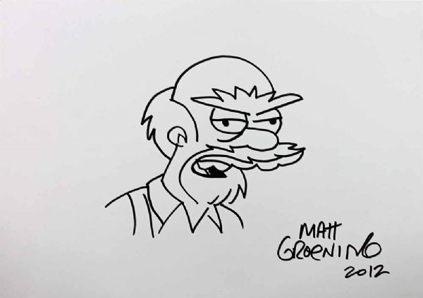 The Simpsons: Scarce Matt Groening Signed & Hand Drawn Sketch of "Willie The Groundskeeper"! (PSA/DNA Guaranteed)