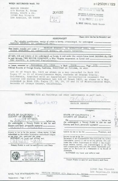 Marlon Brando Signed 1964 Real Estate Document (PSA/DNA)