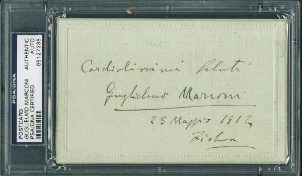 (Radio) Guglielmo Marconi Signed & Inscribed Sheet (PSA/DNA Encapsulated)