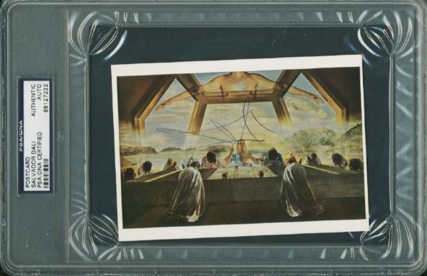 Salvador Dali Signed "The Last Supper" 4x6 Art Postcard (PSA/DNA Encapsulated)