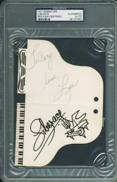 Liberace Signed & Inscribed Custom Piano Gift Tag (PSA/DNA Encapsulated)