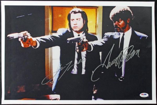 Pulp Fiction: John Travolta & Samuel L. Jackson Dual Signed 12" x 18" Color Photo (PSA/DNA)
