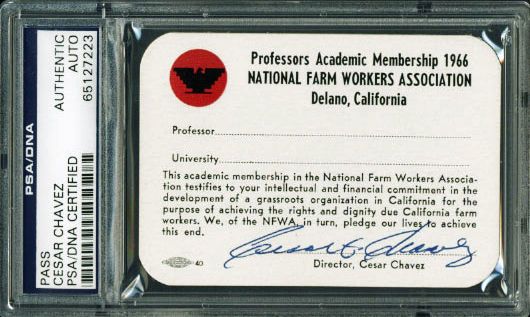 Cesar Chavez Signed Farm Workers Union Membership Card (PSA/DNA Encapsulated)