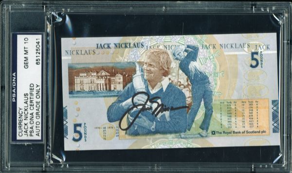Jack Nicklaus Signed 5 Pound Scottish Bank Note - PSA/DNA Graded GEM MINT 10!