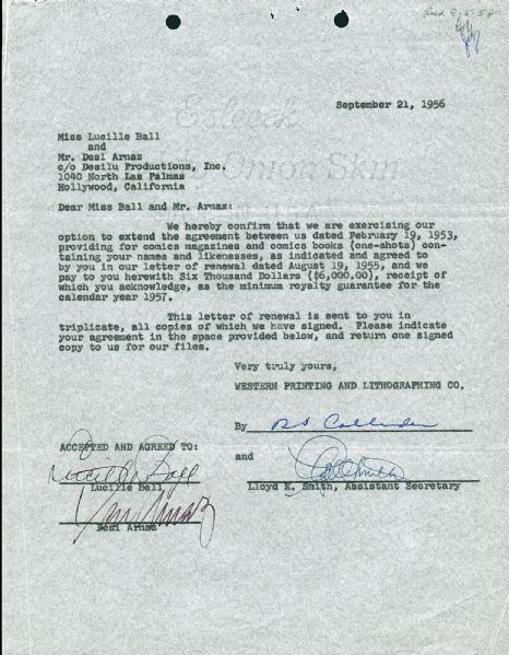 Lucille Ball & Desi Arnaz Signed Publishing Agreement c. 1956 (PSA/DNA & JSA)