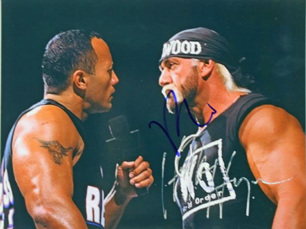 Hulk Hogan & The Rock Signed 8" x 10" Photo (PSA/DNA Guaranteed)