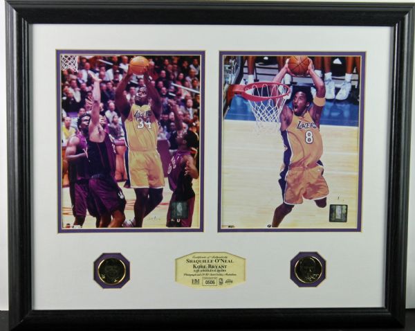 Kobe Bryant & Shaq Limited Edition Display w/ 24 Kt Gold Overlay Medallions