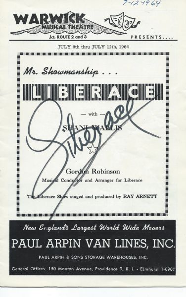 Liberace Vintage Signed 4" x 7" 1964 Program (PSA/DNA Guaranteed)