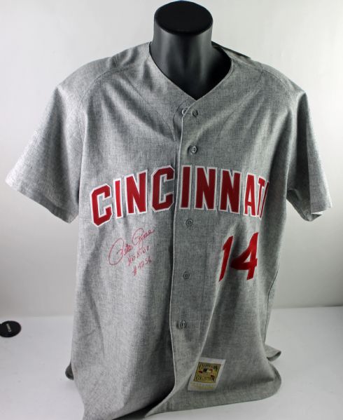 Pete Rose Signed Cincinnati Reds Mitchell & Ness Flannel Jersey w/ "Hit King 4256" Inscription (PSA/DNA Guaranteed)