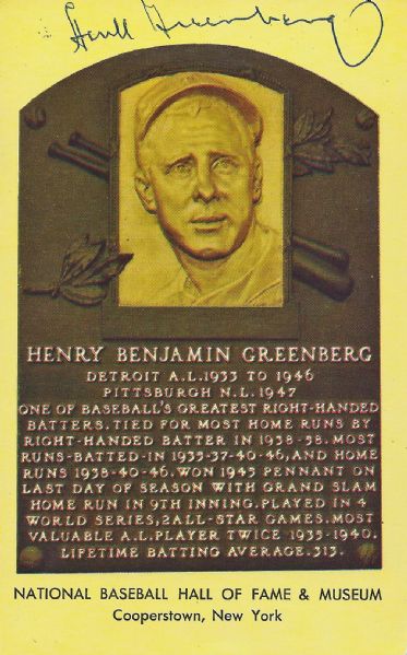 Hank Greenberg Signed HOF Plaque Card (PSA/DNA Guarantee)