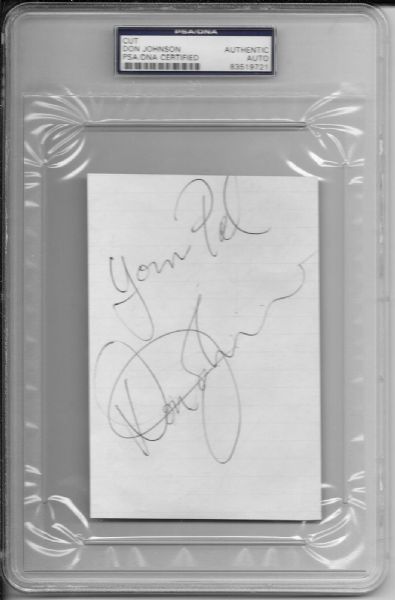 Miami Vice: Don Johnson Signed 4" x 6" Index Card (PSA/DNA Encapsulated)