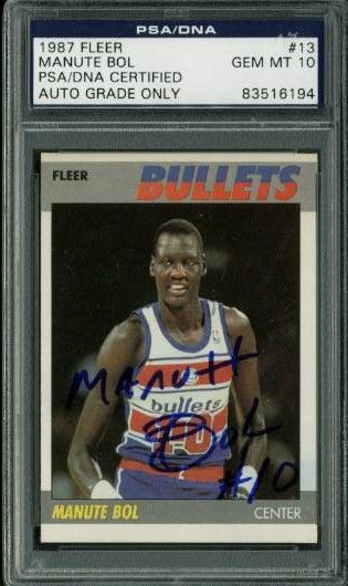 Manute Bol Signed 1987 Fleer Basketball Card GEM MINT 10! (PSA/DNA Encapsulated)