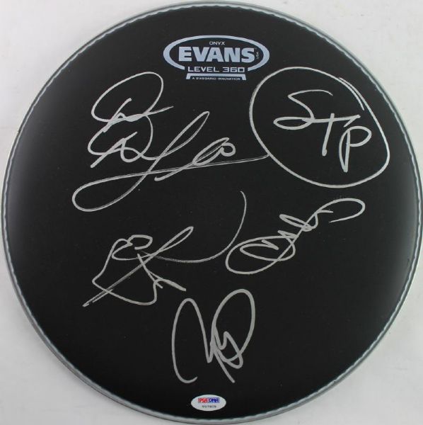 Stone Temple Pilots (4) Bennington, Deleo, Deleo & Kretz Signed Drum Head (PSA/DNA)