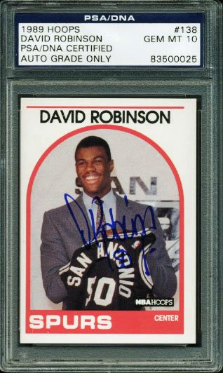 David Robinson Signed 1989 NBA Hoops Basketball Card - Graded GEM MINT 10! (PSA/DNA)